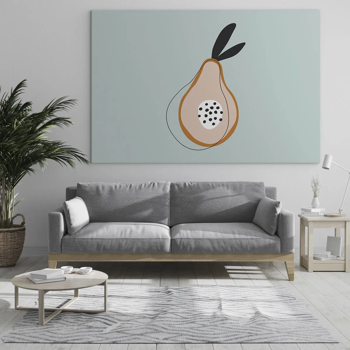 Obraz na skle - Abstraktní ilustrace hrušky v minimalistickém stylu - 70x50cm - Pronikání do podstaty věcí - Moderní nástěnná dekorace do obývacího pokoje a ložnice ARTTOR