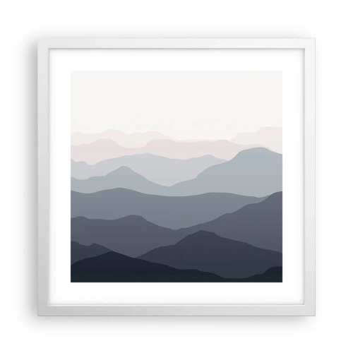 Plakát v bílém rámu - Vlny hor - 40x40 cm