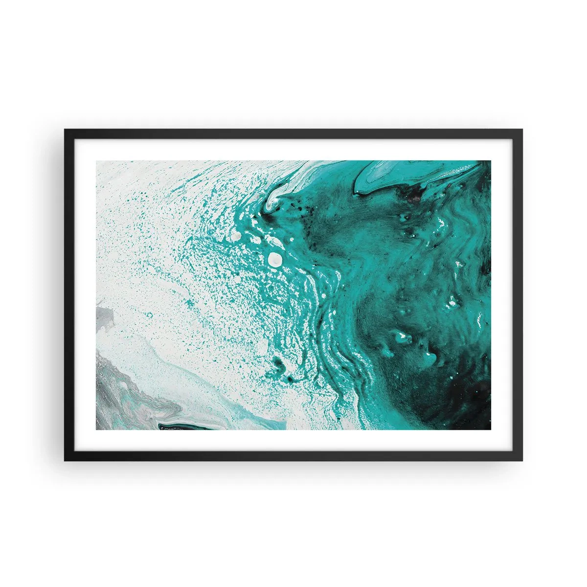 Plakát v černém rámu - Propadnout v bílé a tyrkysové - 70x50 cm
