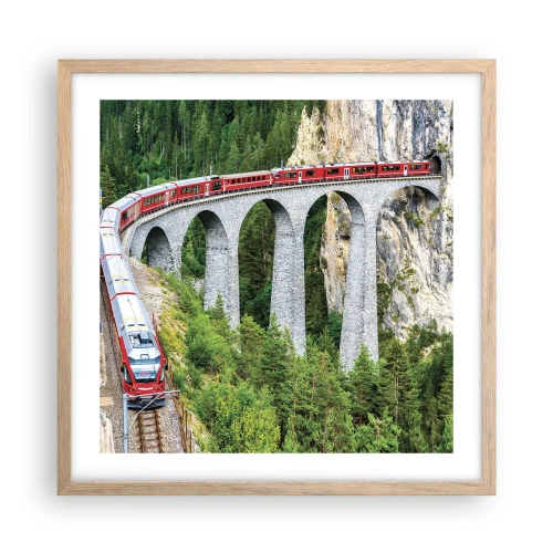 Plakát v rámu světlý dub - Horský výhled přímo z vlaku - 50x50 cm