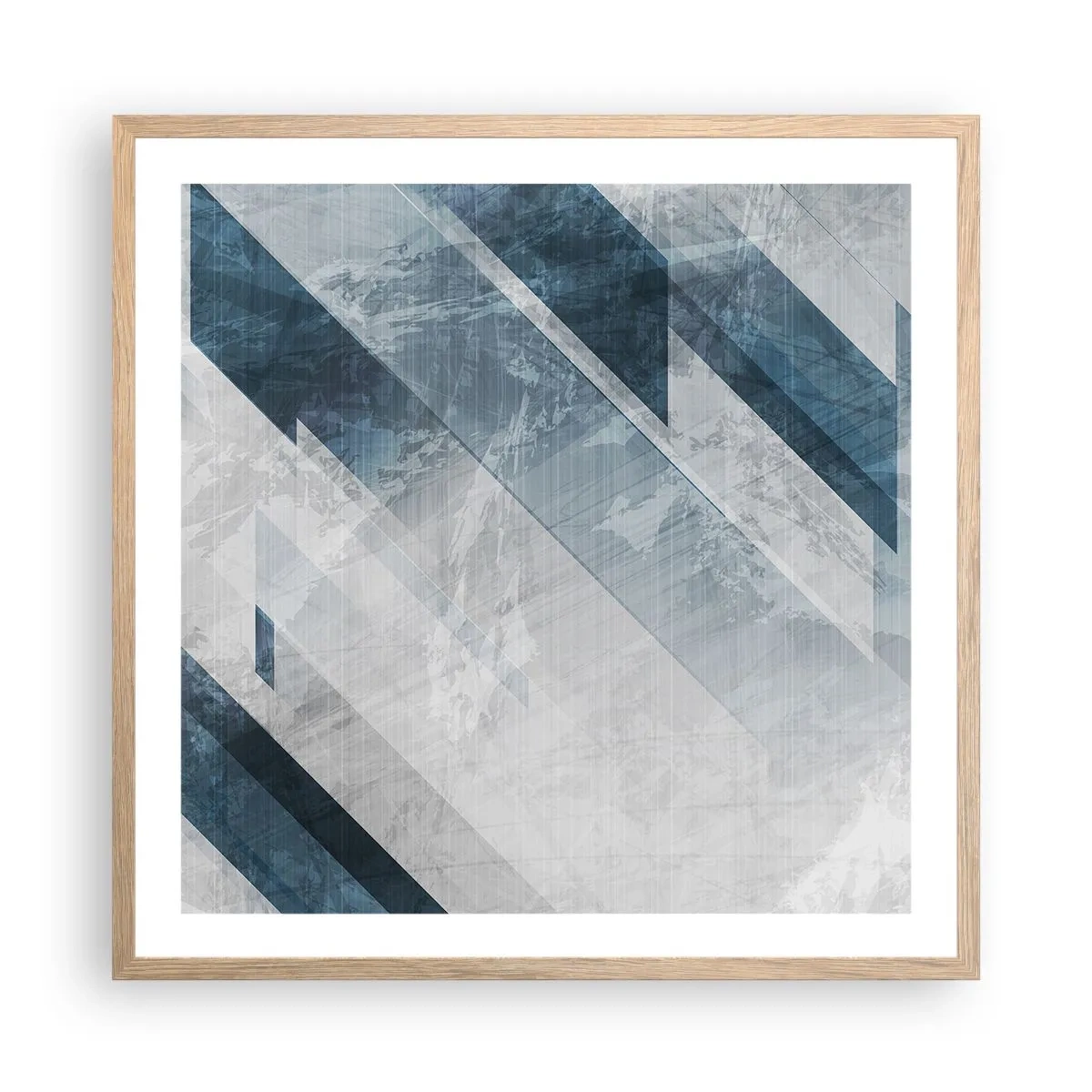 Plakát v rámu světlý dub - Prostorová kompozice – pohyb šedé - 60x60 cm