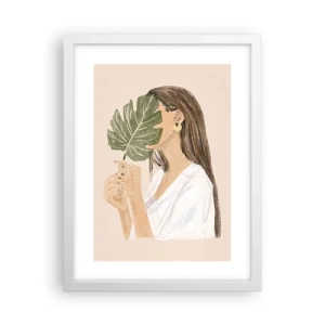 Plakát v bílém rámu - Tajemný portrét s vějířem - 30x40 cm