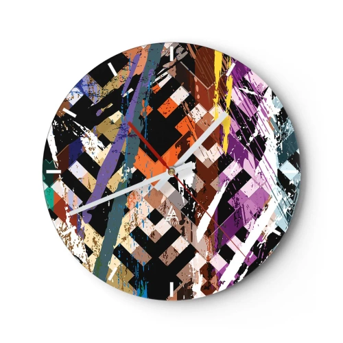Nástěnné hodiny - Geometrické vzory v intenzivních barvách s abstraktním efektem - 30x30cm - Umocněné na druhou - Moderní nástěnná dekorace do obývacího pokoje, kuchyně a ložnice ARTTOR