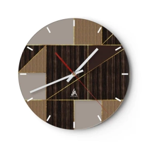 Nástěnné hodiny - Moderní mozaika s hnědými, béžovými a zlatými linkami - 30x30cm - Mozaika hnědé a zlaté - Moderní nástěnná dekorace do obývacího pokoje, kuchyně a ložnice ARTTOR