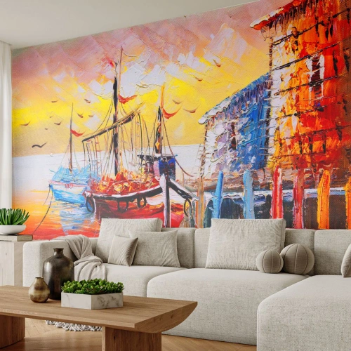 Fototapeta Premium Canvas - Šťastný návrat - Krajina, Rybářský přístav, Lodě - 400x280 cm