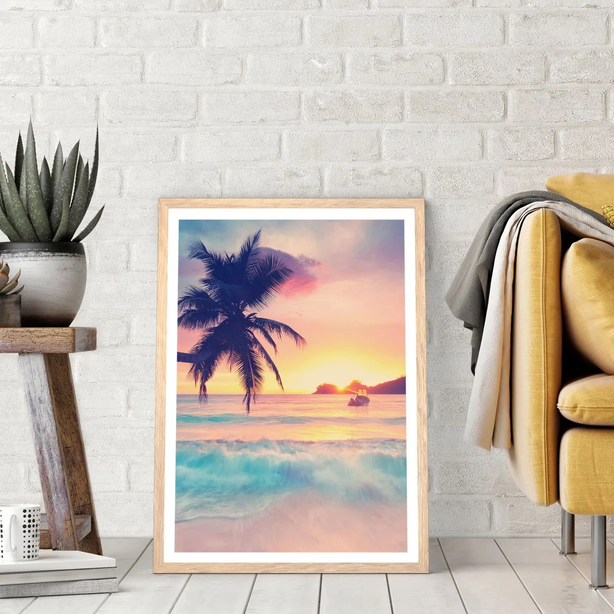 Plakát v rámu světlý dub - Večer v zátoce - 70x100 cm