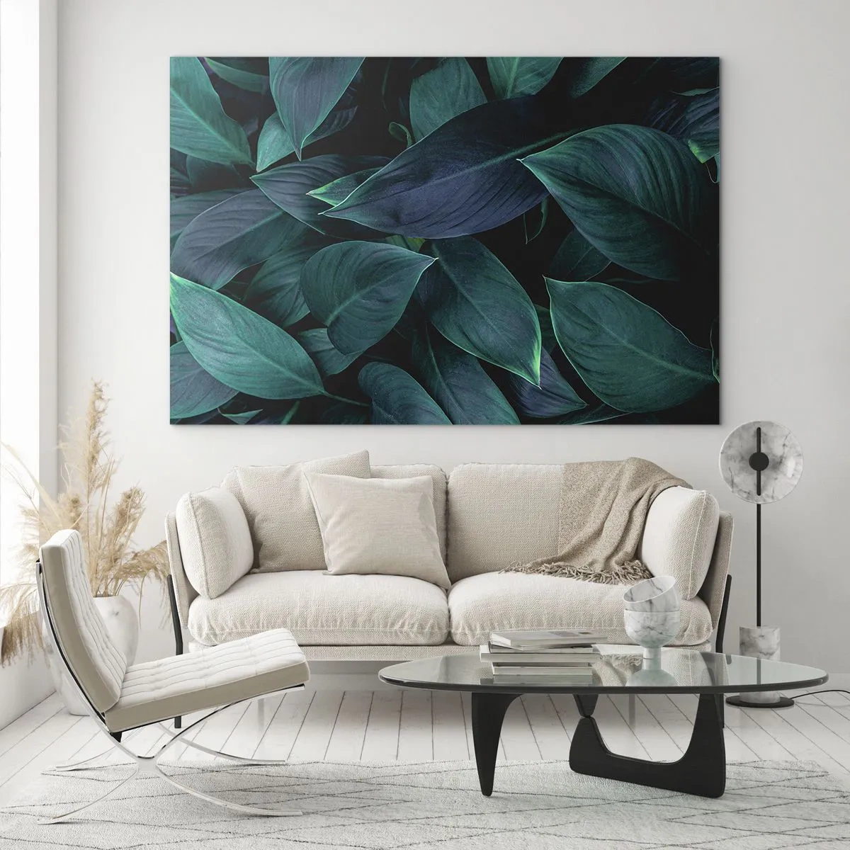 Obraz na skle - Husté zelené listy na tmavém pozadí - 70x50cm - Zeleň sama o sobě - Moderní nástěnná dekorace do obývacího pokoje a ložnice ARTTOR