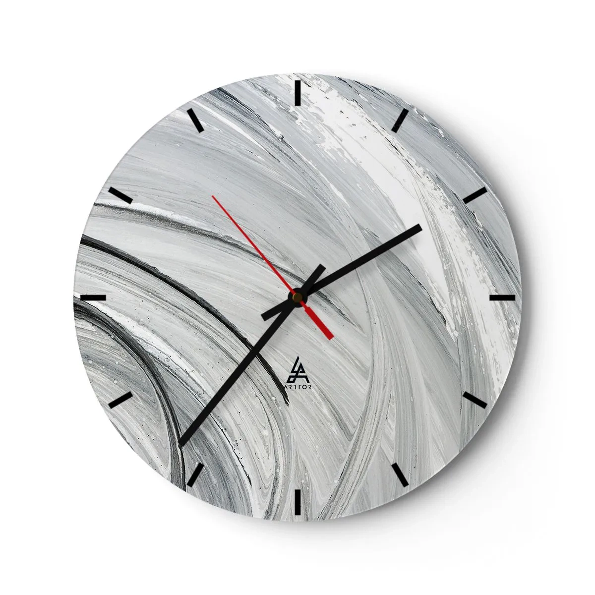 Nástěnné hodiny - Šedé kruhy připomínající dynamický pohyb oběžné dráhy - 30x30cm - Orbitální kompozice - Moderní nástěnná dekorace do obývacího pokoje, kuchyně a ložnice ARTTOR