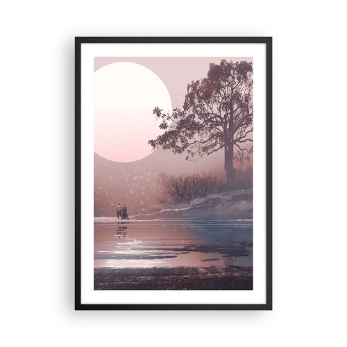 Plakát v černém rámu - Romantická krajina s měsícem a stromem u vody - 50x70cm - Noční zázraky - Moderní nástěnná dekorace do obývacího pokoje a ložnice ARTTOR