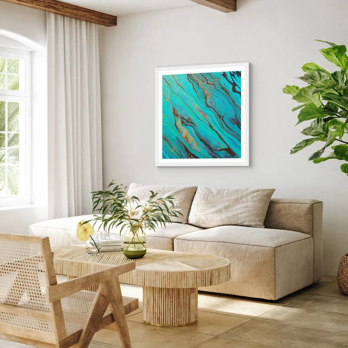 Plakát v bílém rámu - Tyrkysový příliv - 40x40 cm