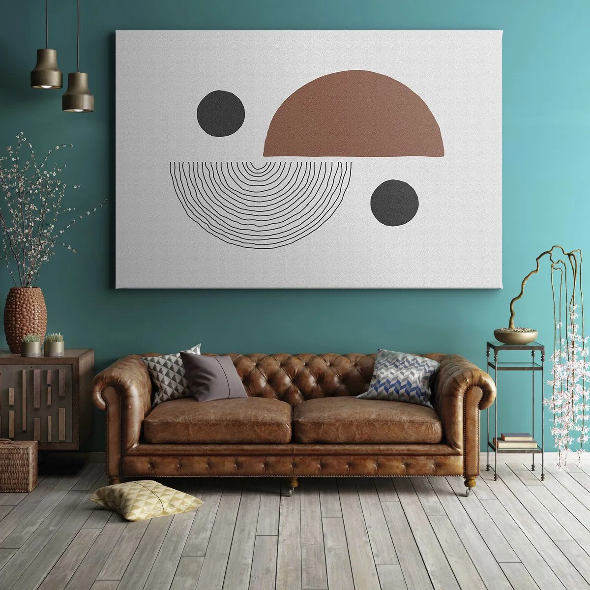 Obraz na plátně - Geometrické tvary v odstínech hnědé a černé - 70x50cm - Dokonalost kruhu - Moderní nástěnná dekorace do obývacího pokoje a ložnice ARTTOR
