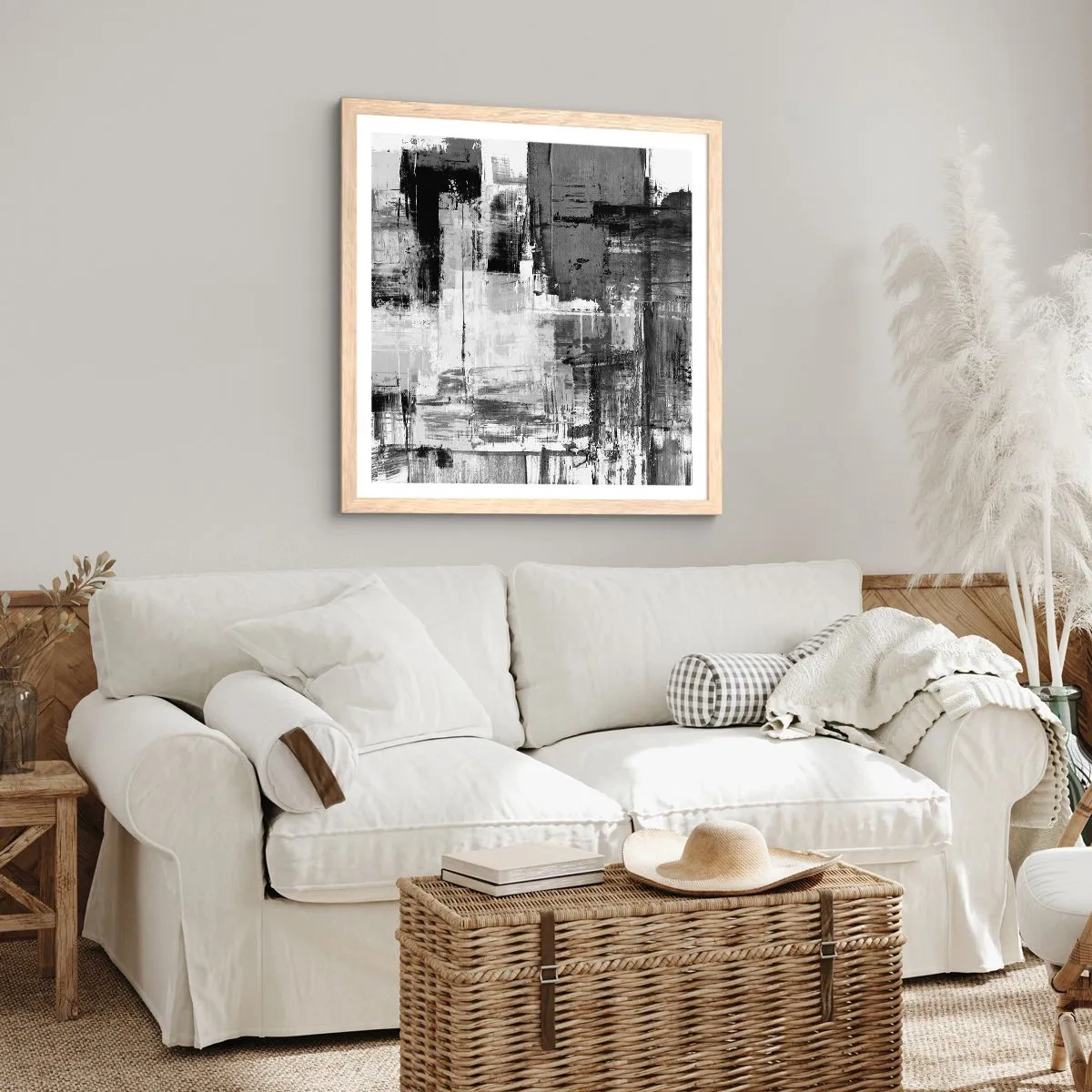 Plakát v rámu světlý dub - Šedé je krásné - 60x60 cm