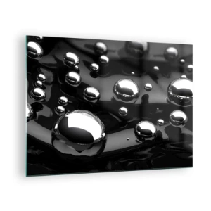 Obraz na skle - Kovové kapky na černém povrchu - 70x50cm - Z černé tůně - Moderní nástěnná dekorace do obývacího pokoje a ložnice ARTTOR