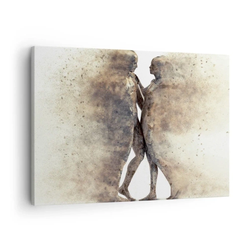 Obraz na plátně - Abstraktní duo siluet v pískových odstínech - 70x50cm - Z prachu povstali, aby milovali - Moderní nástěnná dekorace do obývacího pokoje a ložnice ARTTOR