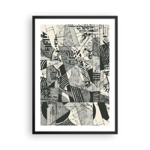 Plakát v černém rámu - Černobílé abstraktní geometrické vzory - 50x70cm - Dynamika současnosti - Moderní nástěnná dekorace do obývacího pokoje a ložnice ARTTOR