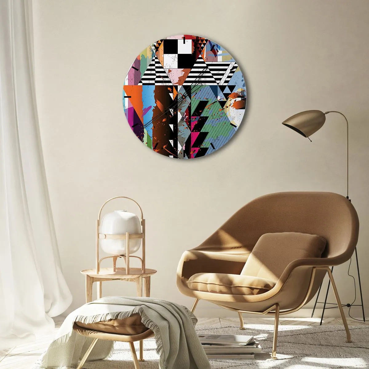 Nástěnné hodiny - Barevný geometrický vzor s kontrastními tvary - 30x30cm - Geometricky a organicky - Moderní nástěnná dekorace do obývacího pokoje, kuchyně a ložnice ARTTOR