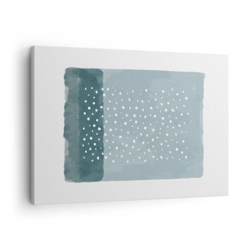 Obraz na plátně - Minimalistický obraz v odstínech modré s tečkami - 70x50cm - Pěstováno na modři - Moderní nástěnná dekorace do obývacího pokoje a ložnice ARTTOR