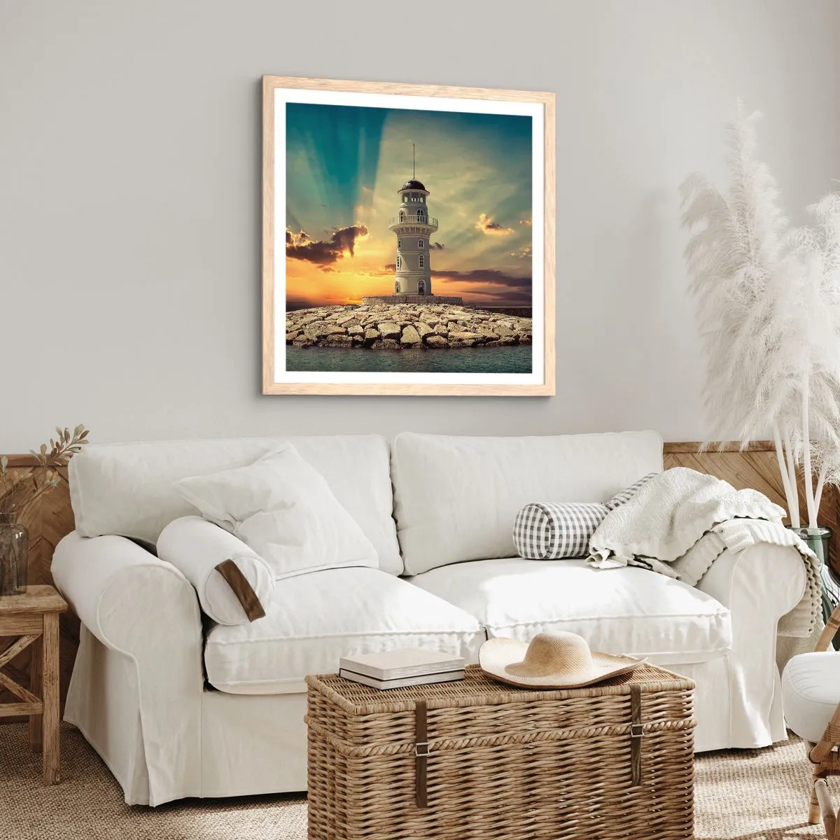 Plakát v rámu světlý dub - Světlo - Dobro - Krása - 50x50 cm