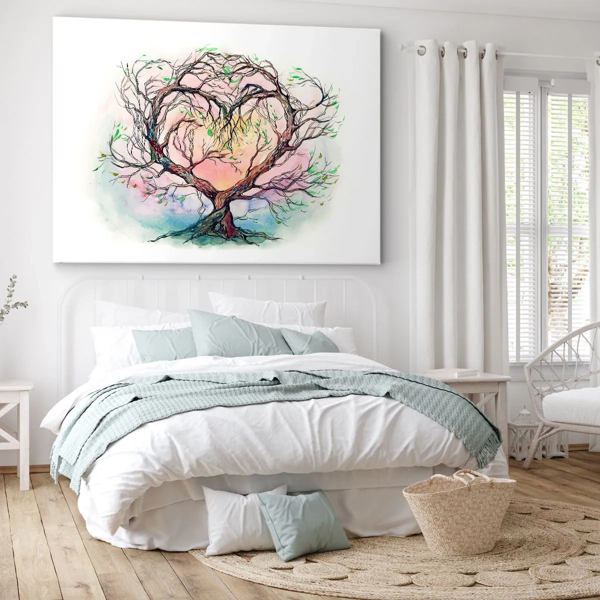 Obraz na plátně - Strom ve tvaru srdce na pozadí jemných pastelových barev - 70x50cm - Společně proti vichřicím - Moderní nástěnná dekorace do obývacího pokoje a ložnice ARTTOR