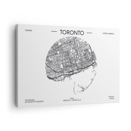 Obraz na plátně - Mapa Toronta v minimalistickém černobílém stylu - 70x50cm - Anatomie Toronta - Moderní nástěnná dekorace do obývacího pokoje a ložnice ARTTOR