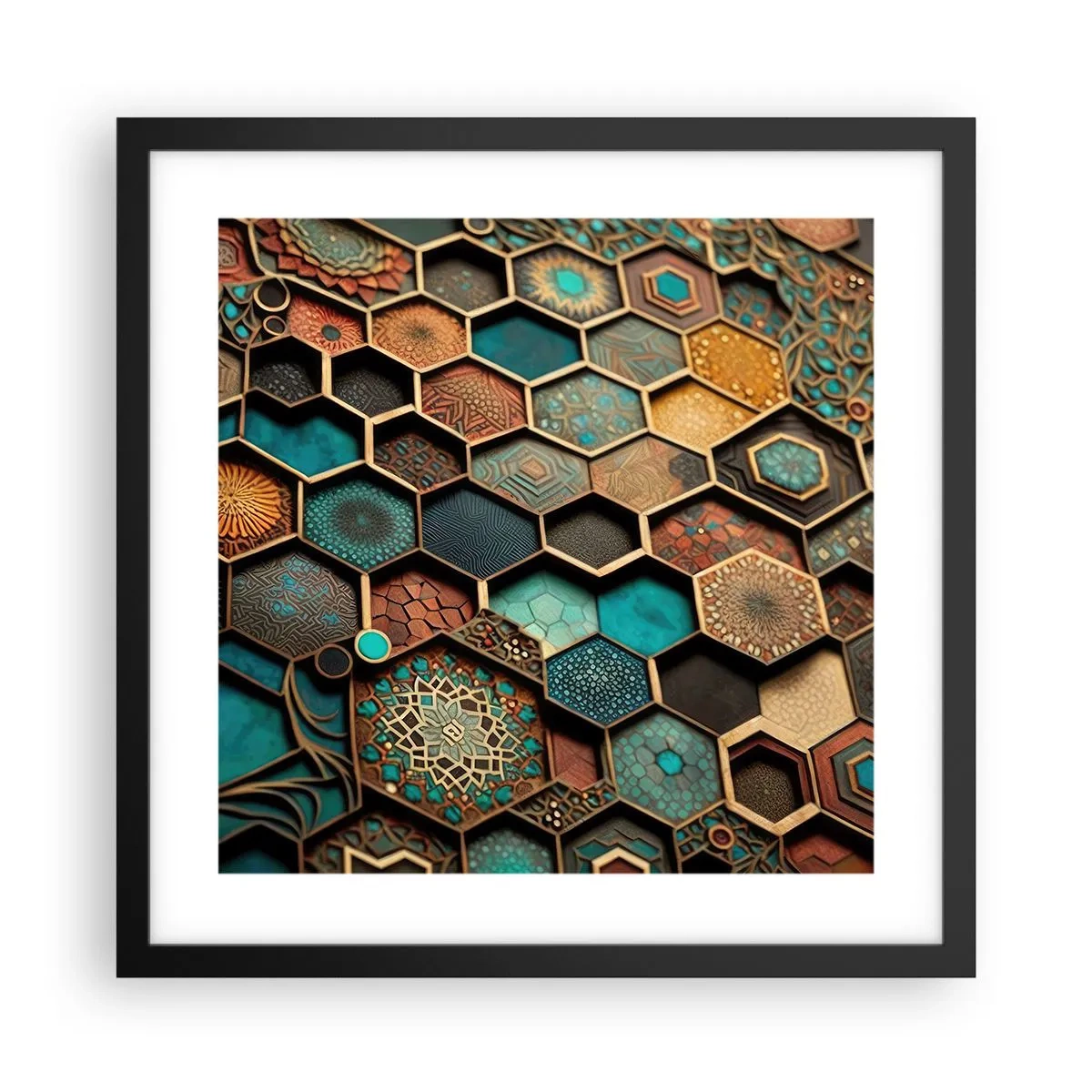 Plakát v černém rámu - Arabské ornamenty – variace - 40x40 cm