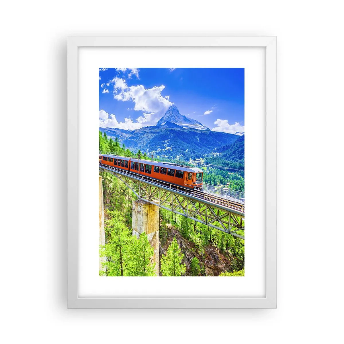 Plakát v bílém rámu - Alpská železnice - 30x40 cm