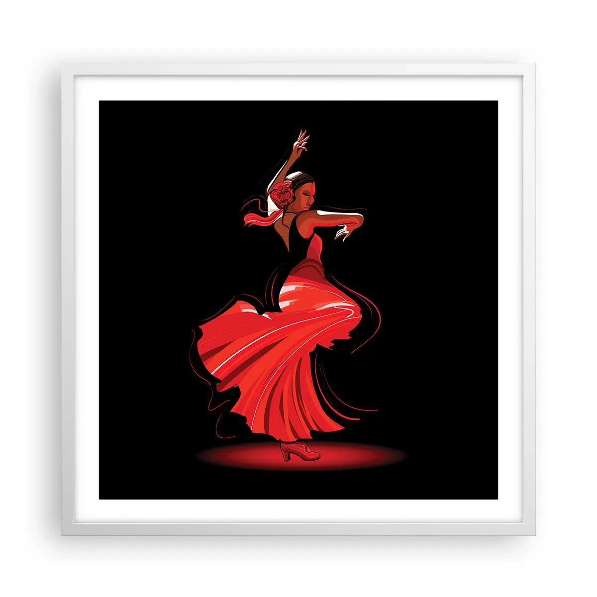 Plakát v bílém rámu - Žhavá duše flamenco - 60x60 cm