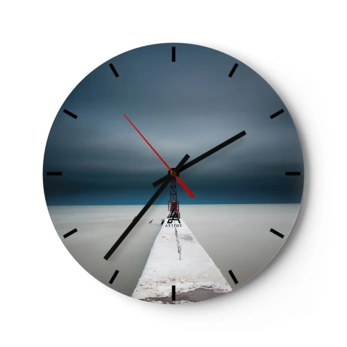 Nástěnné hodiny - Minimalistický most vedoucí k majáku na pozadí moře - 30x30cm - Setkat se s nekonečnem - Moderní nástěnná dekorace do obývacího pokoje, kuchyně a ložnice ARTTOR