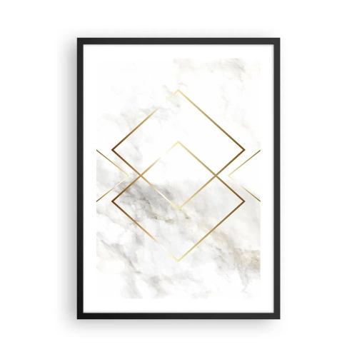 Plakát v černém rámu - Geometrie ve zlatých liniích na mramorovém pozadí - 50x70cm - Pohled na nekonečno - Moderní nástěnná dekorace do obývacího pokoje a ložnice ARTTOR