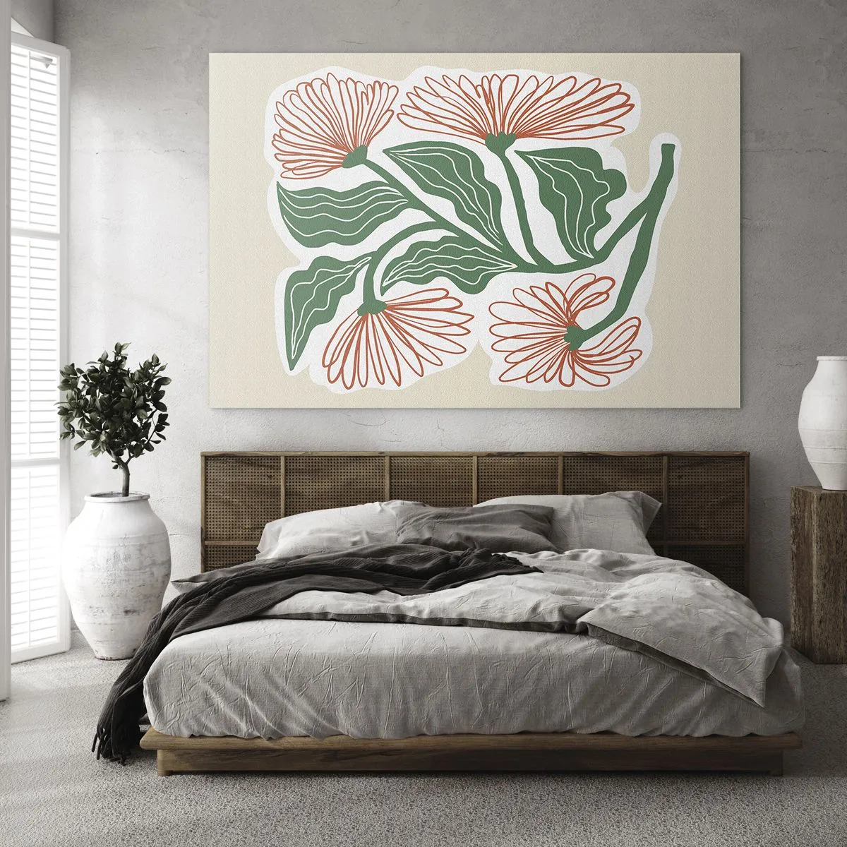 Obraz na skle - Dekorativní květiny v lidovém stylu na světlém pozadí - 70x50cm - Lidové i moderní - Moderní nástěnná dekorace do obývacího pokoje a ložnice ARTTOR