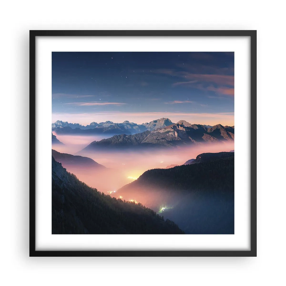 Plakát v černém rámu - Světlo v údolích - 50x50 cm
