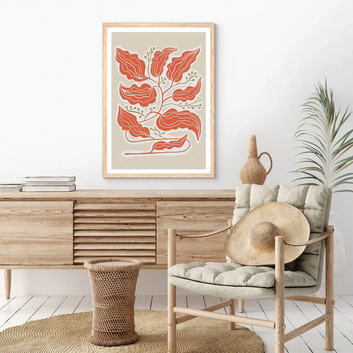 Plakát v rámu světlý dub - Lidově a korálově - 50x70 cm
