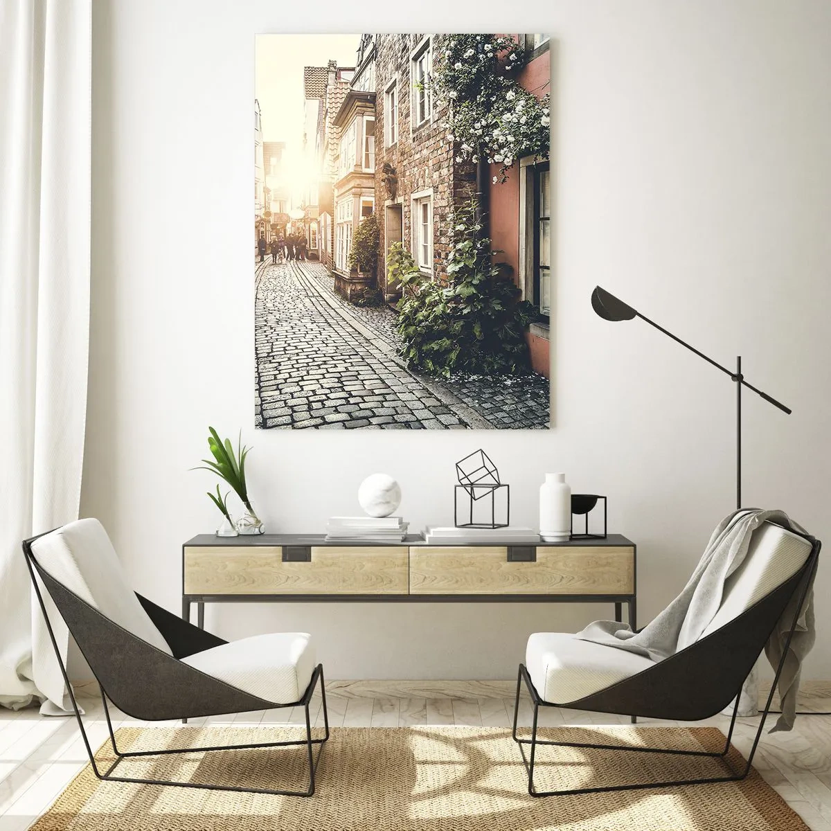 Obraz na skle - Růžová ulička v růžové září - 50x70 cm