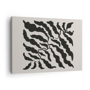 Obraz na plátně - Větvičky s listy v černé barvě na světlém pozadí - 70x50cm - Povaha čtverce - Moderní nástěnná dekorace do obývacího pokoje a ložnice ARTTOR