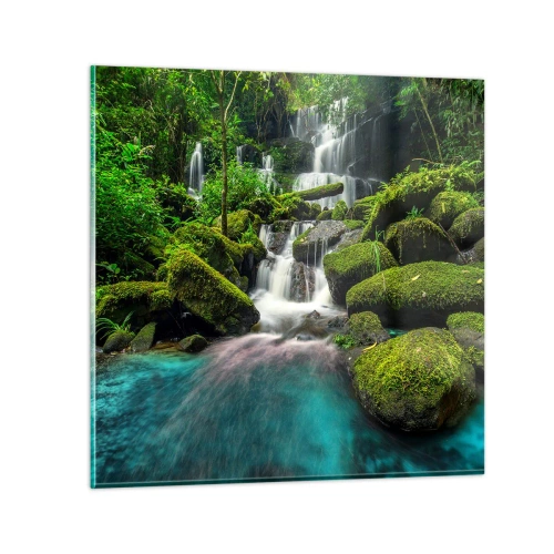 Obraz na skle - Tyrkys, safíry a tekuté stříbro - 60x60 cm