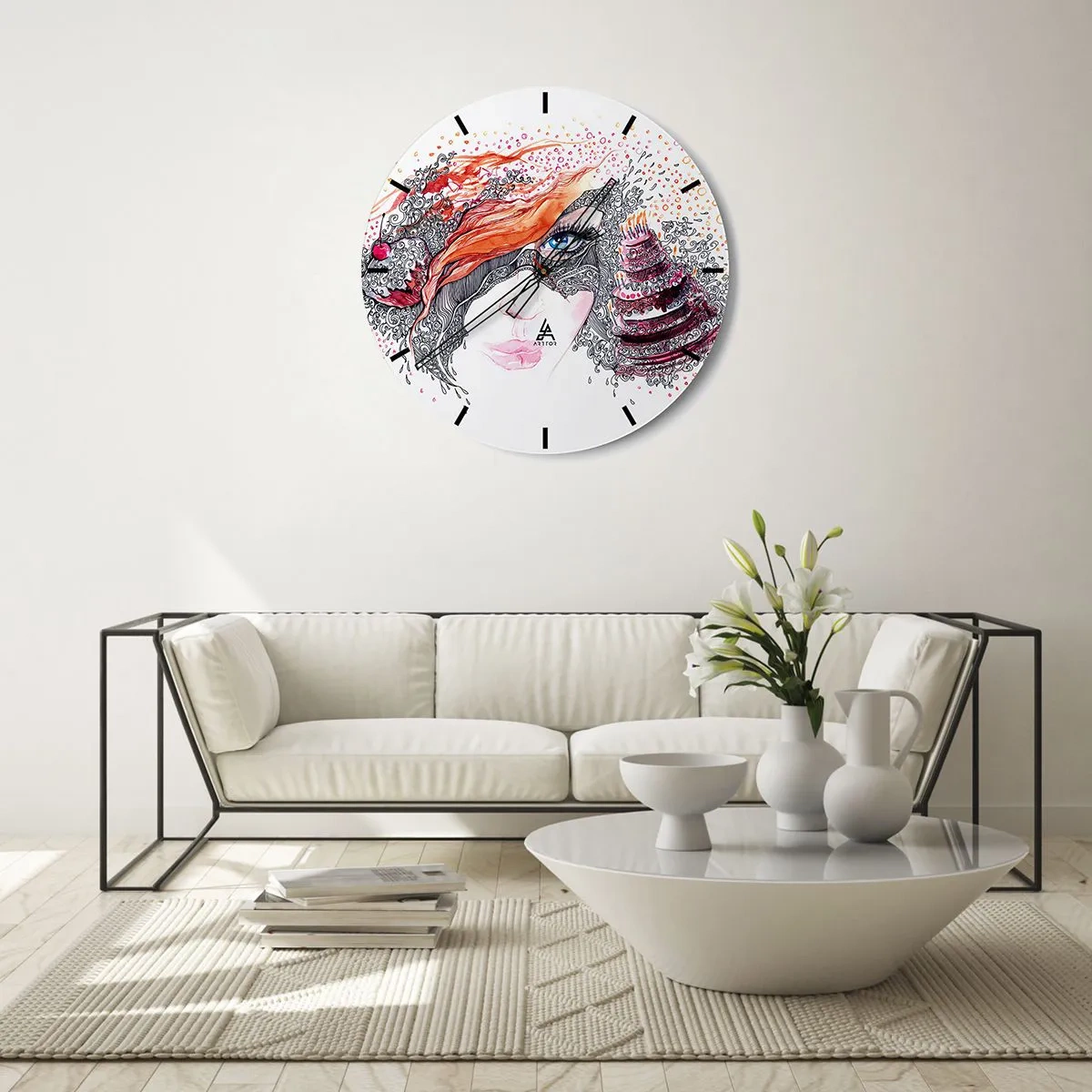 Nástěnné hodiny - Umělecká tvář s bohatými detaily a barvami - 30x30cm - S ní je každý den svátek - Moderní nástěnná dekorace do obývacího pokoje, kuchyně a ložnice ARTTOR