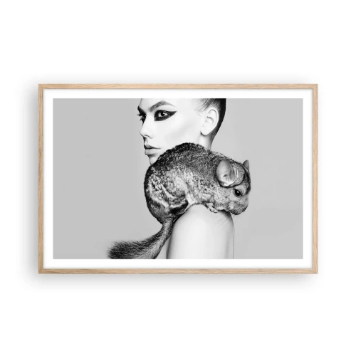 Plakát v rámu světlý dub - Dáma s činčilou - 91x61 cm