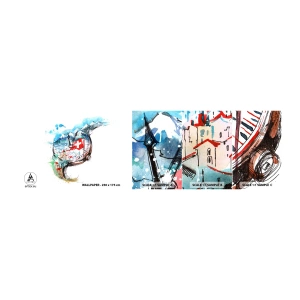 Vzor Fototapety Samolepicí Deluxe Sticker - Duch Švýcarska - Abstrakce, Švýcarské hodinky, Alpy - 100x30 cm