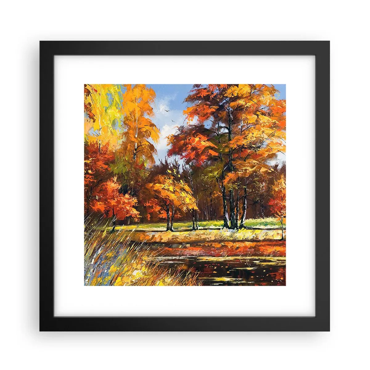 Plakát v černém rámu - Krajinka ve zlaté a hnědé - 30x30 cm