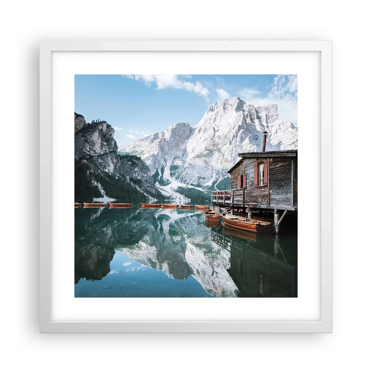 Plakát v bílém rámu - Krystalické, horské ráno - 40x40 cm