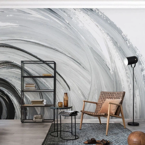 Fototapeta Standard Eco - Abstraktní vířící tahy štětcem v odstínech šedé - 100x70cm - Orbitální kompozice - Moderní nástěnná dekorace do obývacího pokoje a ložnice ARTTOR