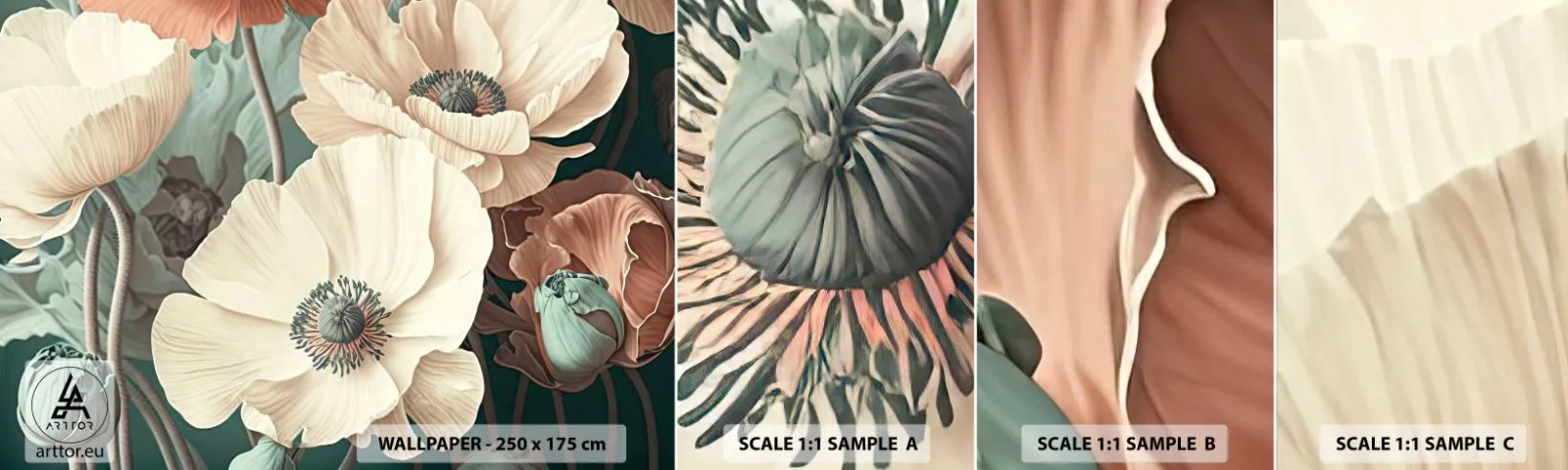 Vzor Fototapety Samolepicí Deluxe Sticker - Šepot máků - Květiny, Rostliny, Pastel - 100x30 cm