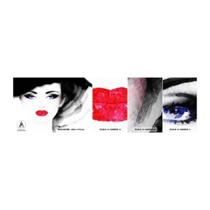 Vzor Fototapety Samolepicí Deluxe Sticker - Odhání a přivolává - ženská tvář, červené rty, Modré oči - 100x30 cm