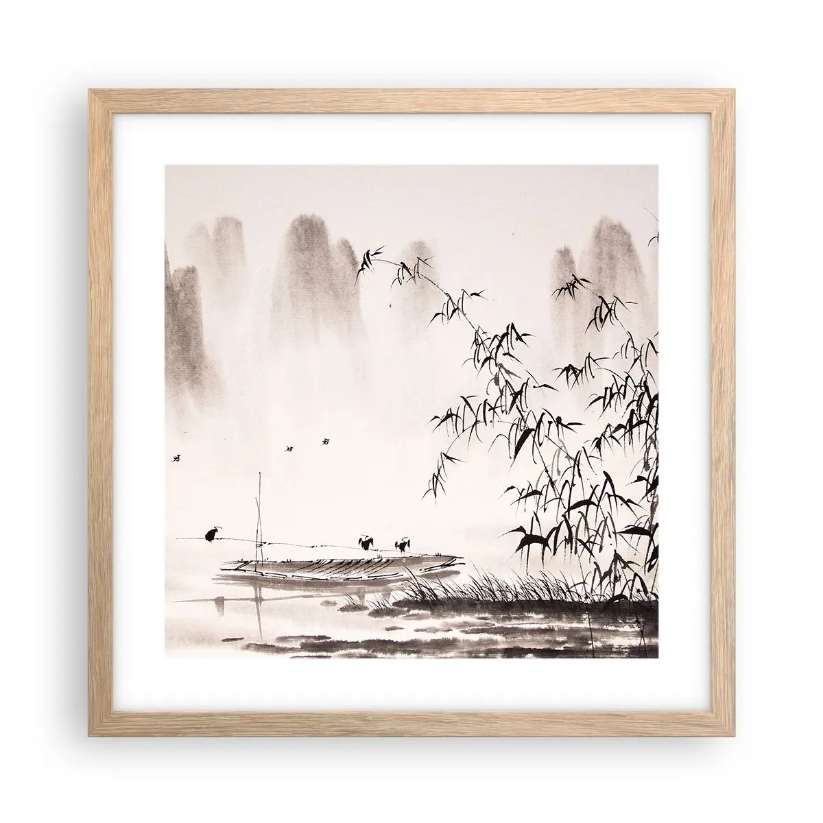 Plakát v rámu světlý dub - Klid rýžových polí - 40x40 cm