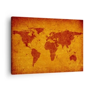 Obraz na plátně - Mapa světa na hnědém a zlatém pozadí. - 70x50cm - Pozvánka na cestování - Moderní nástěnná dekorace do obývacího pokoje a ložnice ARTTOR