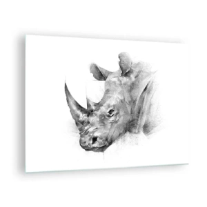 Obraz na skle - Černobílý portrét nosorožce v uměleckém přístupu - 70x50cm - Africký portrét - Moderní nástěnná dekorace do obývacího pokoje a ložnice ARTTOR