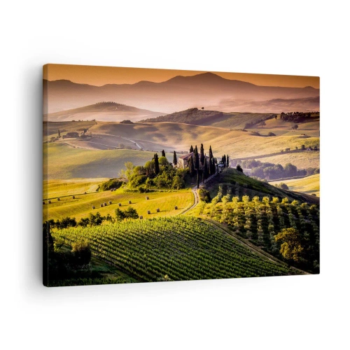 Obraz na plátně - Toskánská krajina s vinicemi a domem na kopci - 70x50cm - Arkádie - toskánská krajina - Moderní nástěnná dekorace do obývacího pokoje a ložnice ARTTOR