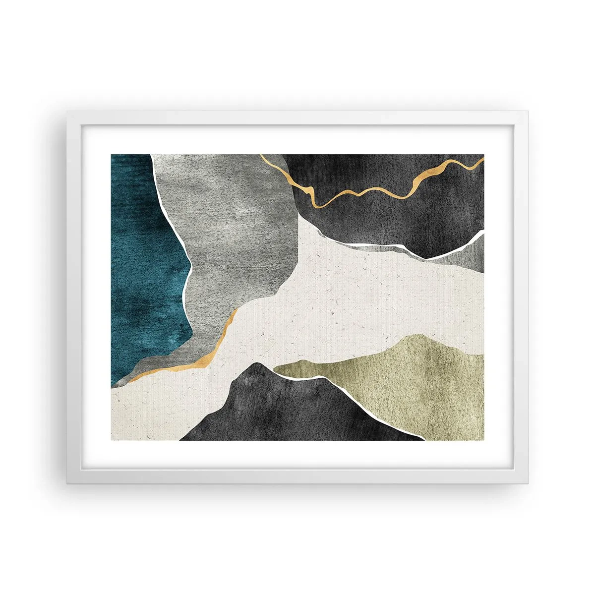 Plakát v bílém rámu - Mozaiková kompozice se zlatou nití - 50x40 cm