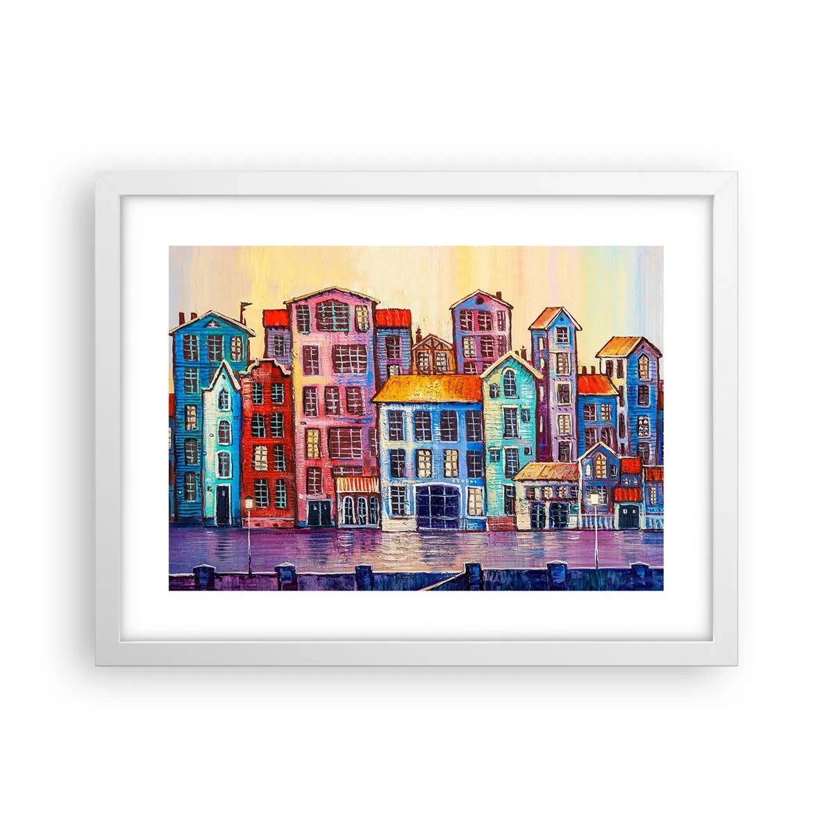 Plakát v bílém rámu - Město jako z pohádky - 40x30 cm