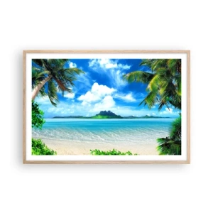 Plakát v rámu světlý dub - Modř tropů - 91x61 cm